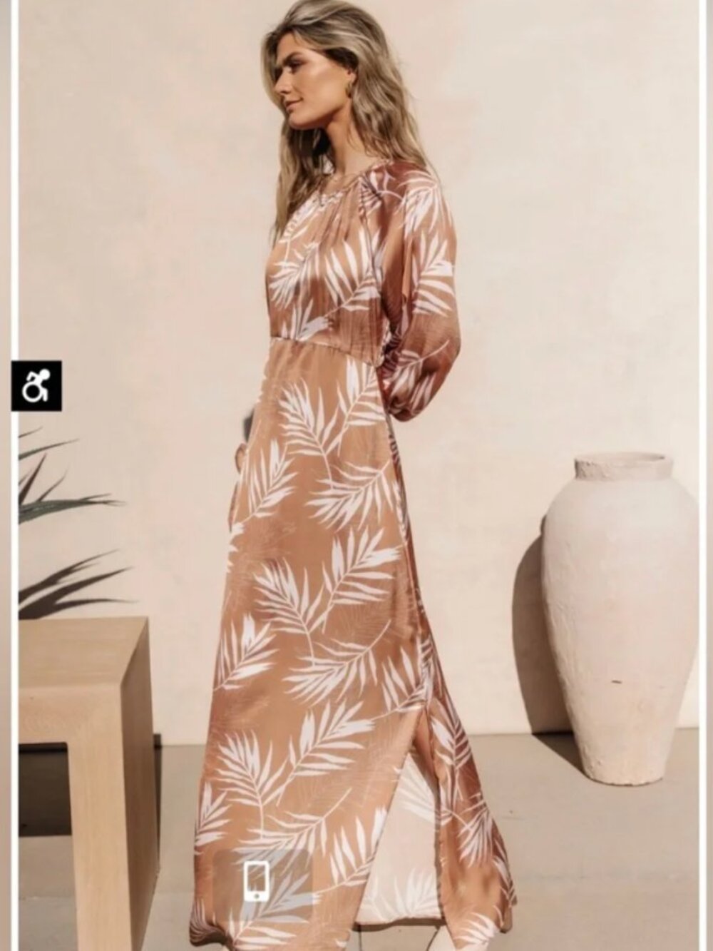 Bohme Giselle Maxi Dress in Camel Women's Large Tan Leaves Silky